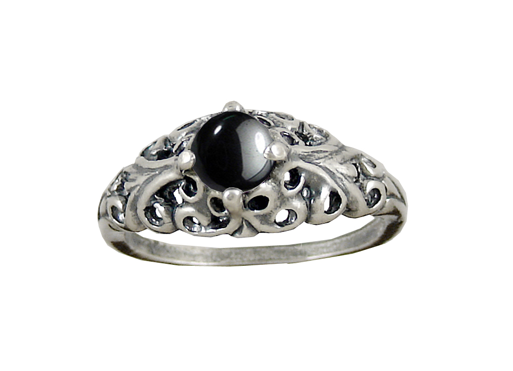 Sterling Silver Filigree Ring With Hematite Size 7